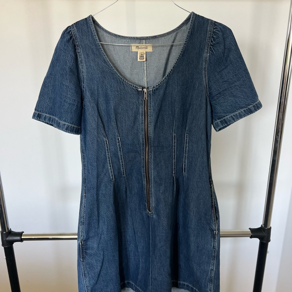 Madewell Blue Puff Sleeve Sheath Dress